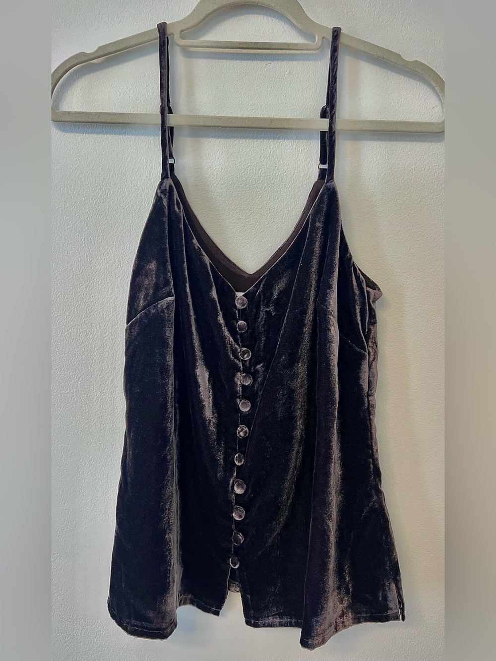 Crushed Velour Brown Whimsigoth Tank Top Cami with Buttons